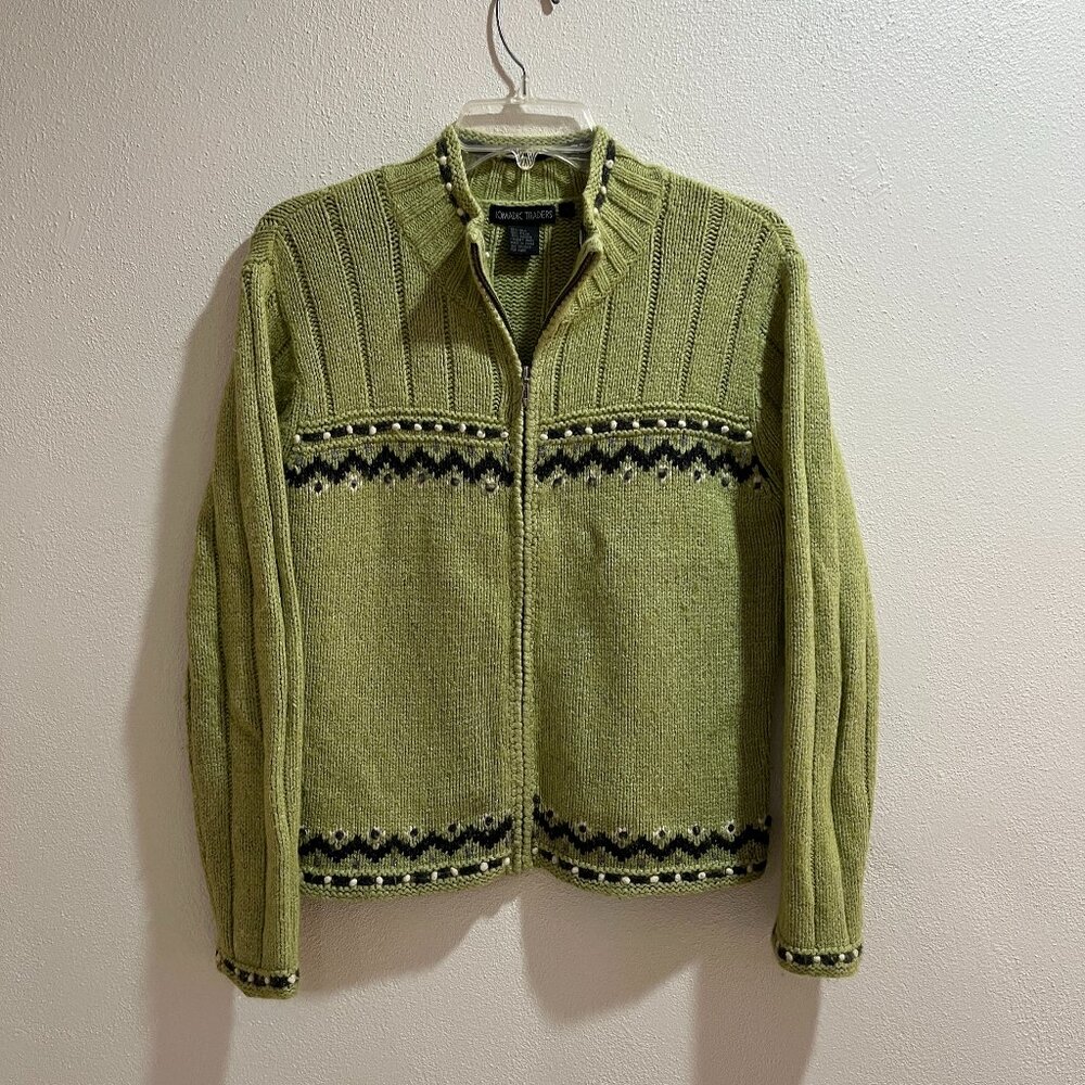 NOMADIC TRADERS Women's Green Cardigan Sweater (silk/nylon/angora) - Size S (?M)